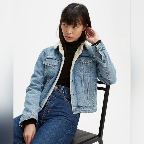 Levi's Blue Denim Sherpa Jacket - Picture 4 of 5